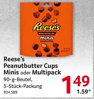 Reese’s Peanut Butter Cups Minis oder Multipack 90-g-Beutel, 5-Stück-Packung