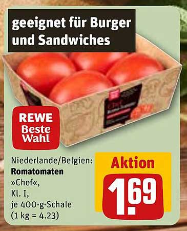 REWE Beste Wahl Romatomaten "Chef", Kl. I, je 400-g-Schale