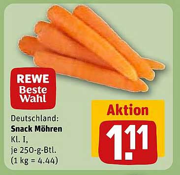REWE Beste Wahl Snack Möhren Kl. I, je 250-g-Btl.