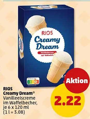 RIOS Creamy Dream Vanilleeiscreme im Waffelbecher, je 6 x 120 ml