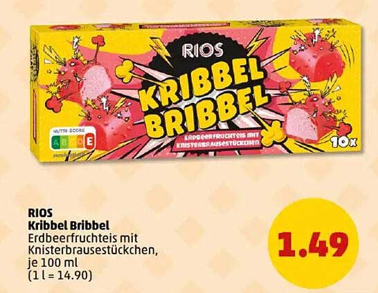 RIOS Kribbel Bribbel Erdbeerfruchteis mit Knisterbrausestückchen, je 100 ml