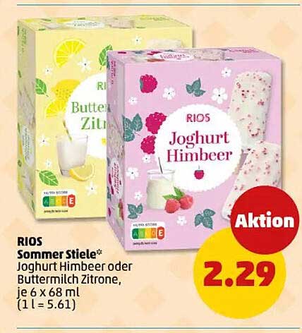 RIOS Sommer Stiele* Joghurt Himbeer oder Buttermilch Zitrone, je 6 x 68 ml