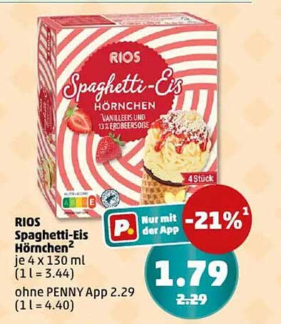 RIOS Spaghetti-Eis Hörnchen 4 x 130 ml
