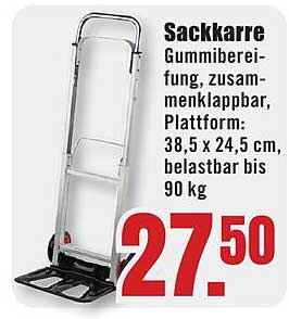 Sackkarre - Gummierung, zusammenklappbar, Plattform: 38,5 x 24,5 cm, belastbar bis 90 kg