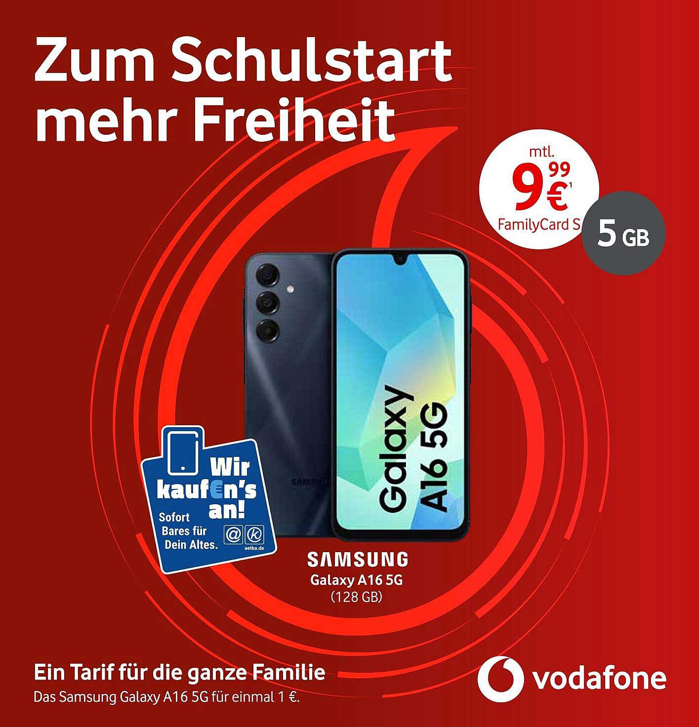 Samsung Galaxy A16 5G (128 GB) für 1 € mit Vodafone FamilyCard S