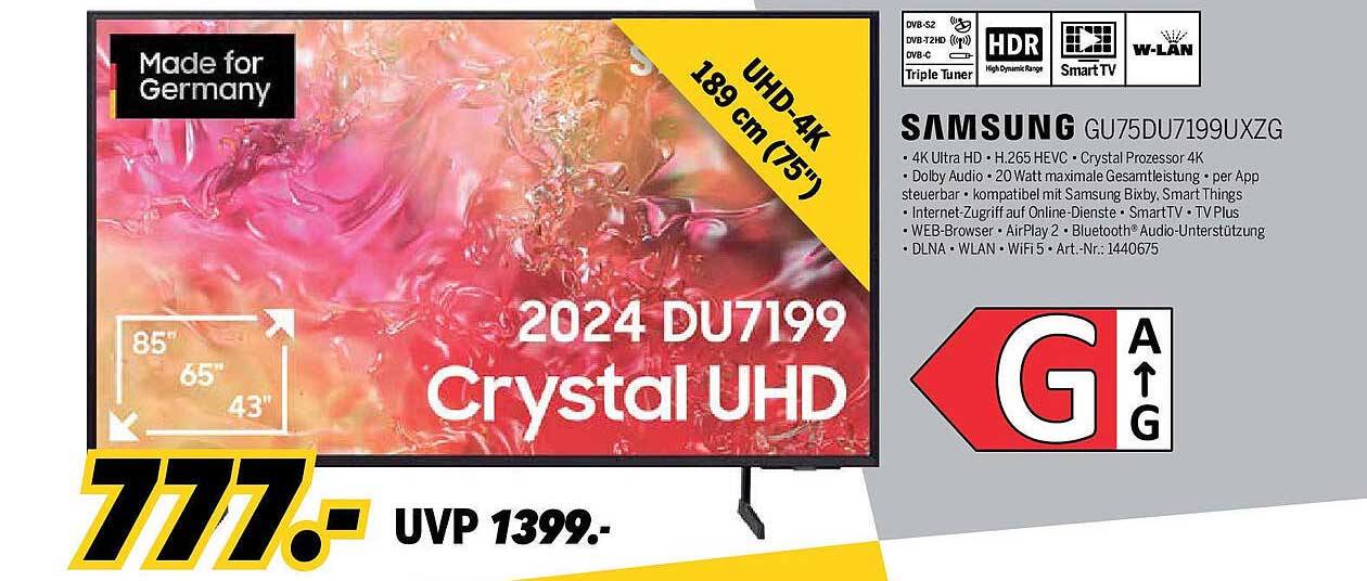 Samsung GU75DU7199UXZG - 4K Ultra HD Fernseher