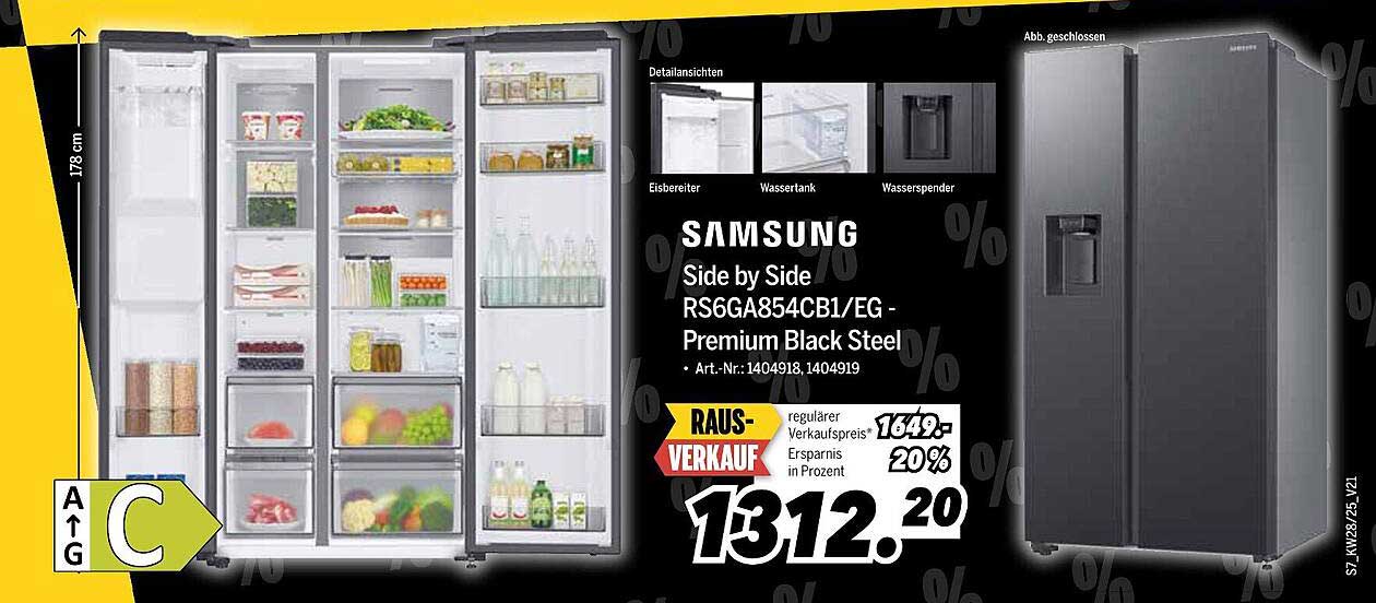 Samsung Side by Side Kühl-Gefrierkombination RS6GA854CB1/EG - Premium Black Steel