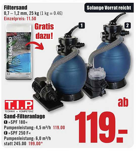 Sand-Filteranlage SPF 180 und SPF 250 mit Filtersand 25 kg