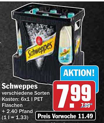 Schweppes verschiedene Sorten Kasten: 6x1 l PET Flaschen