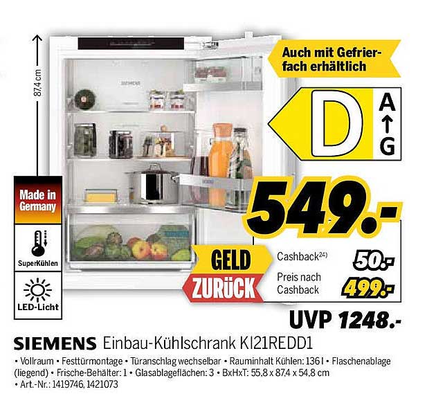 SIEMENS Einbau-Kühlschrank K121REDD1