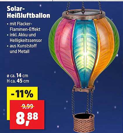 Solar-Heißluftballon mit Flacker-Flammen-Effekt