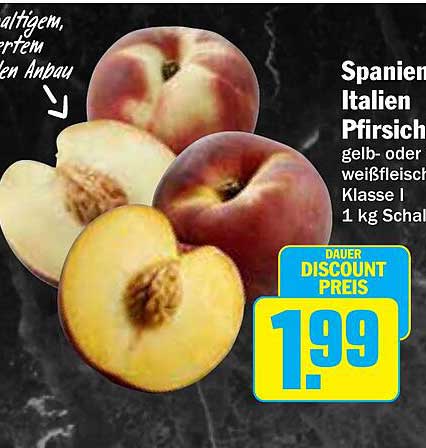 Spanien Italien Pfirsich gelb- oder weißfleischig Klasse I 1 kg Schale