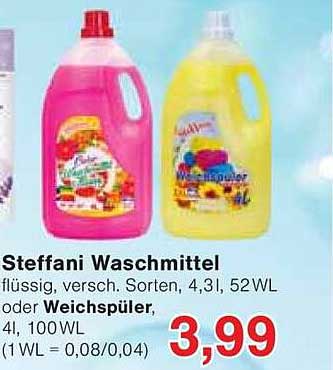 Steffani Waschmittel flüssig, verschiedene Sorten, 4l, 100WL