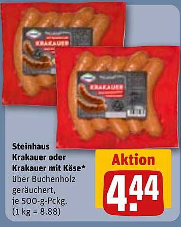 Steinhaus Krakauer oder Krakauer mit Käse – über Buchenholz geräuchert