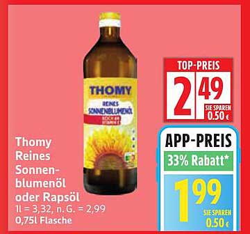 Thomy Reines Sonnenblumenöl oder Rapsöl 0,75l Flasche