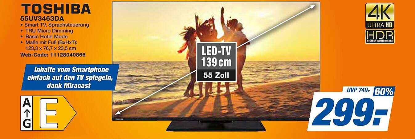 TOSHIBA 55UV3463DA - 55 Zoll LED-TV mit Smart-Funktionen