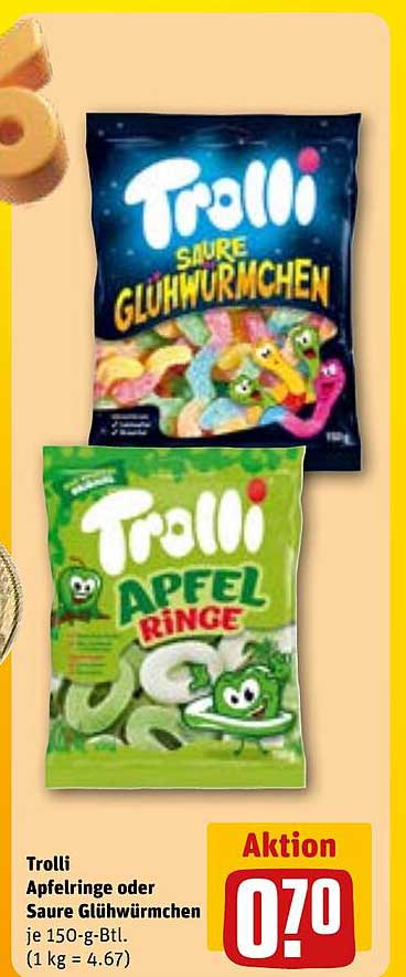 Trolli Apfelringe oder Saure Glühwürmchen je 150-g-Btl.