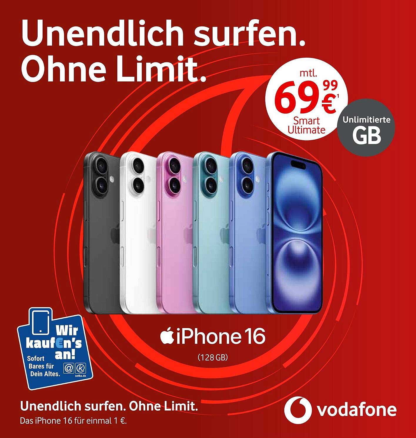 Unendlich surfen. Ohne Limit. iPhone 16 (128 GB) für 1 €