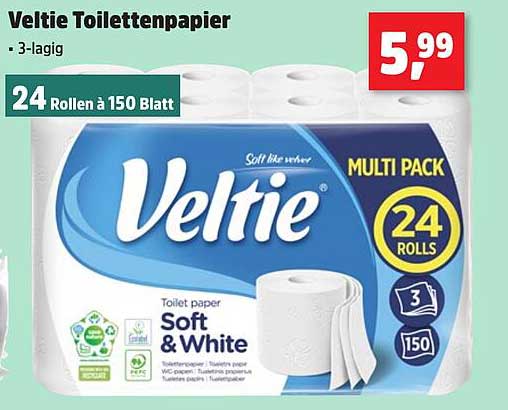 Veltie Toilettenpapier - 24 Rollen à 150 Blatt