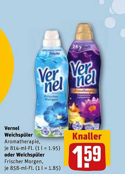 Vernel Weichspüler Aromatherapie oder Frischer Morgen, je 814-ml-Fl. (1 l = 1,95) oder je 858-ml-Fl. (1 l = 1,85)