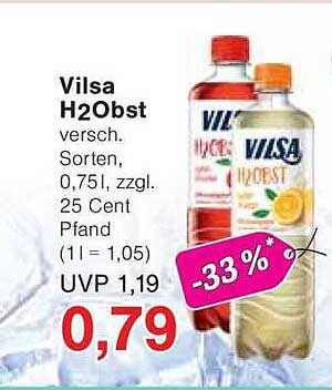 Vilsa H2Obst, verschiedene Sorten, 0,75 l, zzgl. 25 Cent Pfand