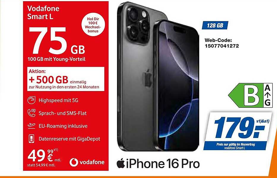 Vodafone Smart L mit iPhone 16 Pro für nur 179 €