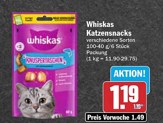 Whiskas Katzensnacks verschiedene Sorten 100-40 g/6 Stück Packung