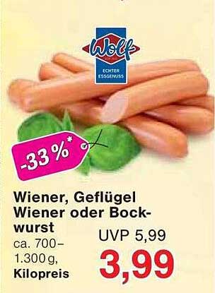 Wolf Wiener, Geflügel Wiener oder Bockwurst ca. 700-1.300 g