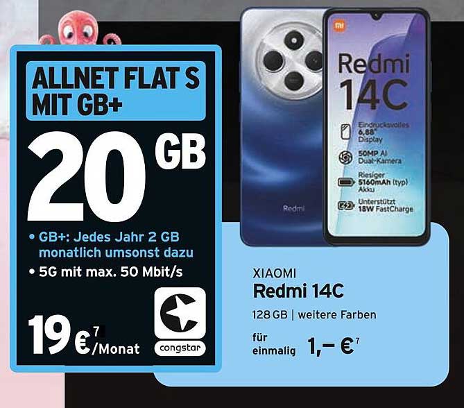 XIAOMI Redmi 14C mit Allnet Flat S für ein einmaliges Angebot