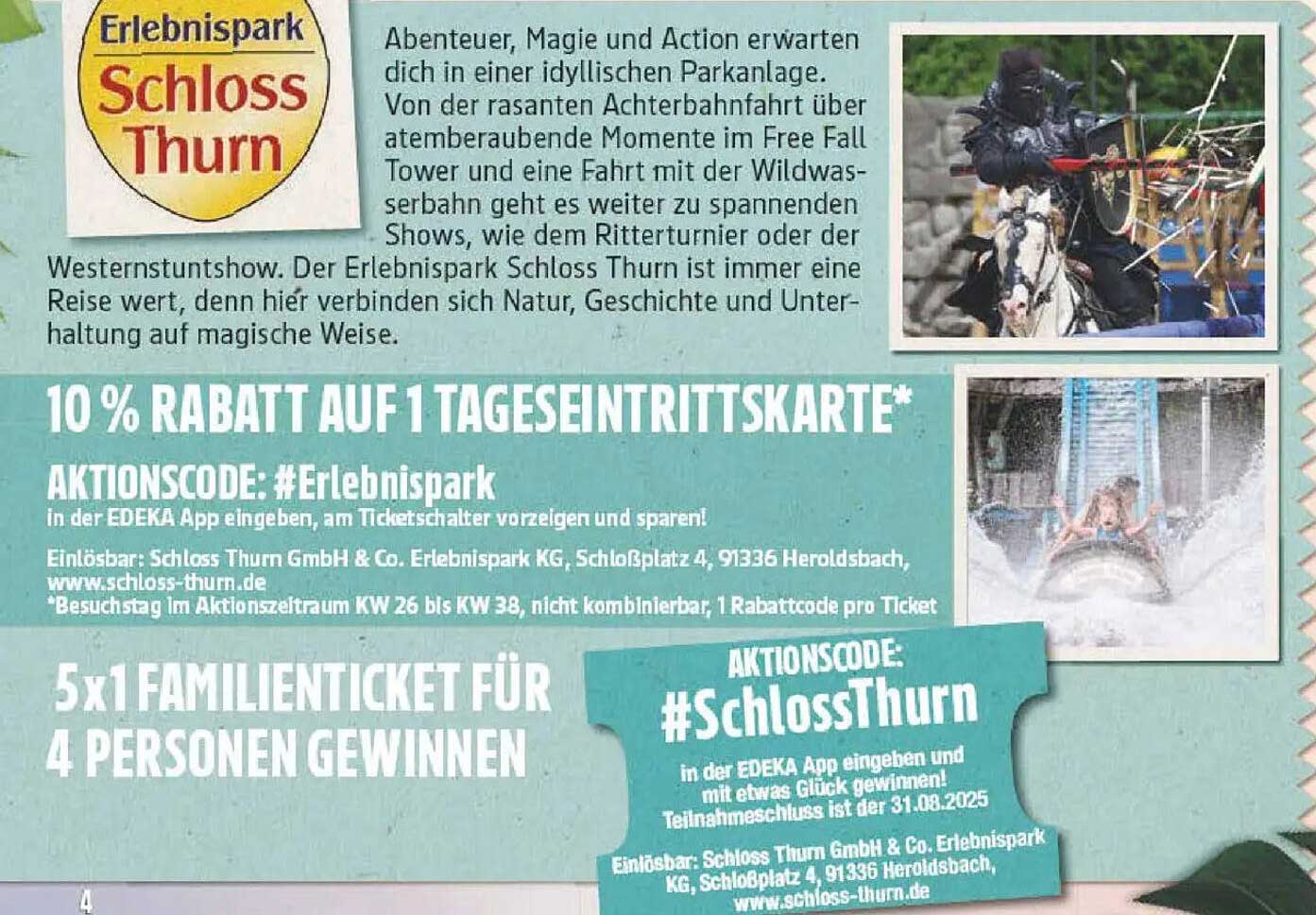 10 % Rabatt auf 1 Tageskarte für den Erlebnispark Schloss Thurn