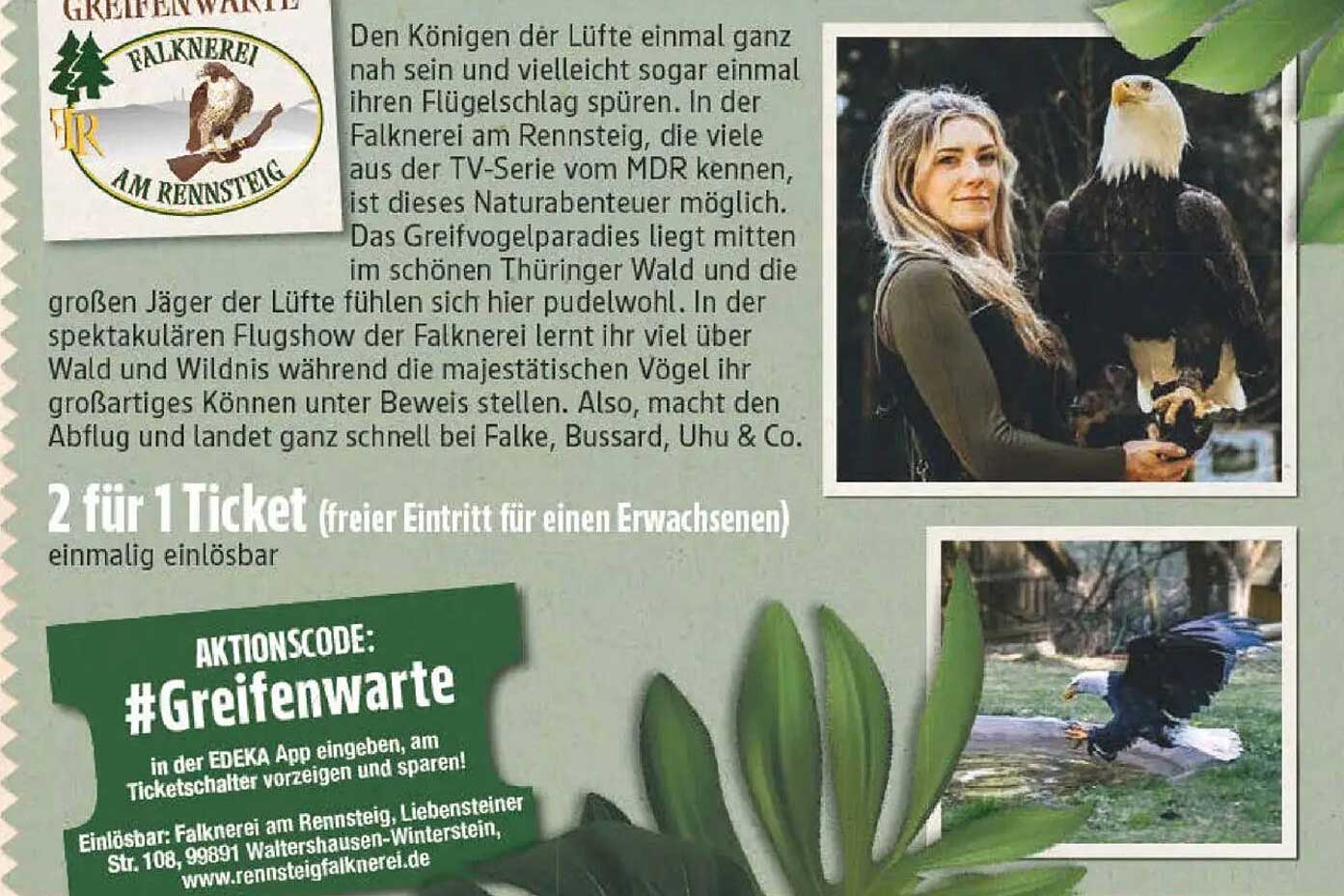 2 für 1 Ticket (freier Eintritt für einen Erwachsenen)