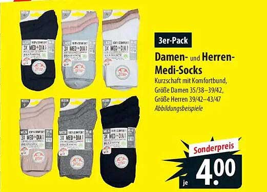 3er-Pack Damen- und Herren-Medi-Socks