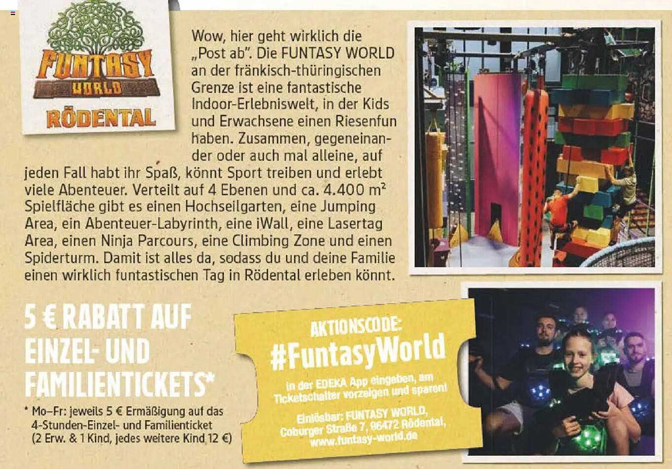 5 € Rabatt auf Einzel- und Familientickets in der FUNTASY WORLD Rödtental