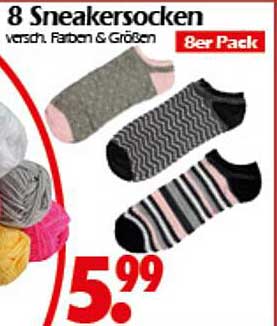 8 Sneakersocken - verschieden Farben & Größen