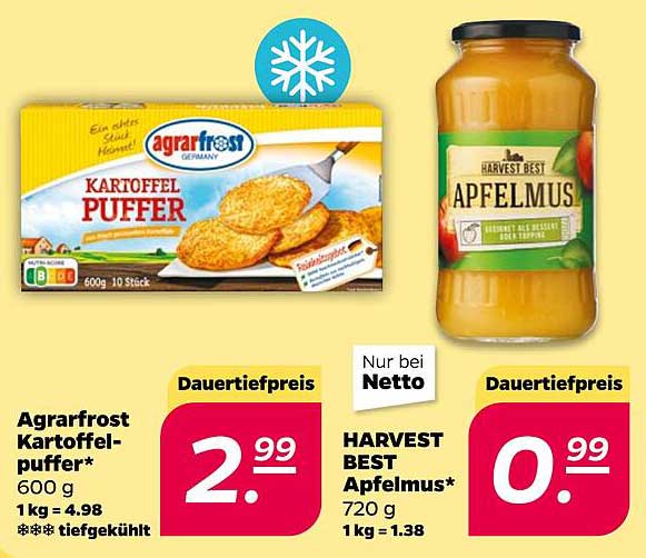Agrarfröst Kartoffelpuffer und HARVEST BEST Apfelmus