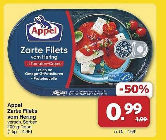 Appel Zarte Filets vom Hering in Tomaten-Creme, 200-g-Dose