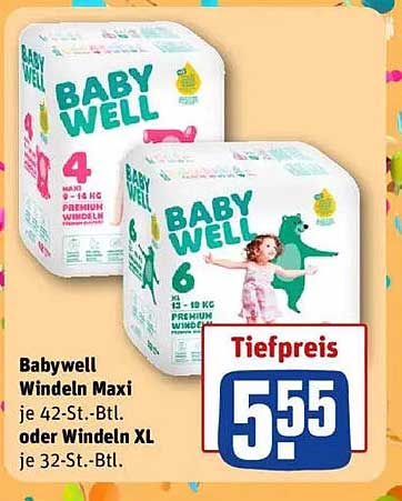 Babywell Windeln Maxi oder XL – Bis zu 42 Stück im Angebot!