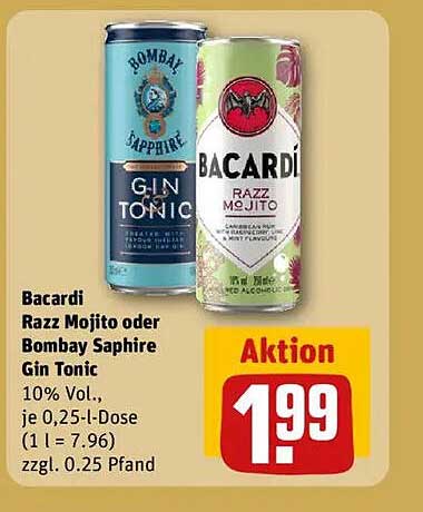 Bacardi Razz Mojito oder Bombay Sapphire Gin Tonic