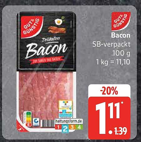 Bacon SB-verpackt 100 g - 20% Rabatt