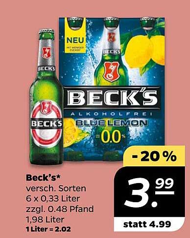 Beck's Alkoholfrei Blue Lemon 6 x 0,33 Liter