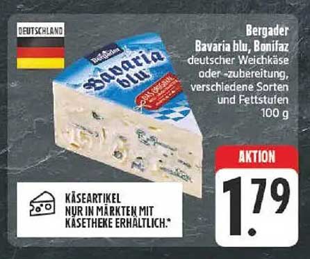 Bergader Bavaria blu, Bonifaz deutscher Weichkäse, 100 g