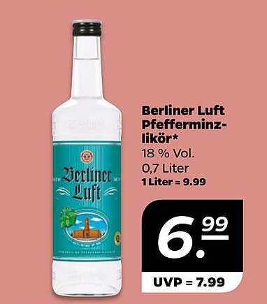 Berliner Luft Pfefferminzlikör 0,7 Liter - nur 6,99 €