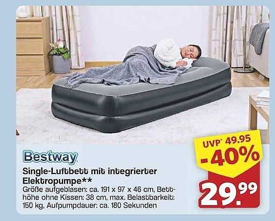Bestway Single-Luftbett mit integrierter Elektropumpe