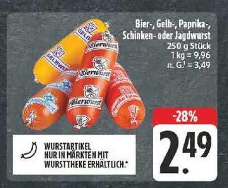 Bier-, Gelb-, Paprika-, Schinken- oder Jagdwurst 250 g Stück