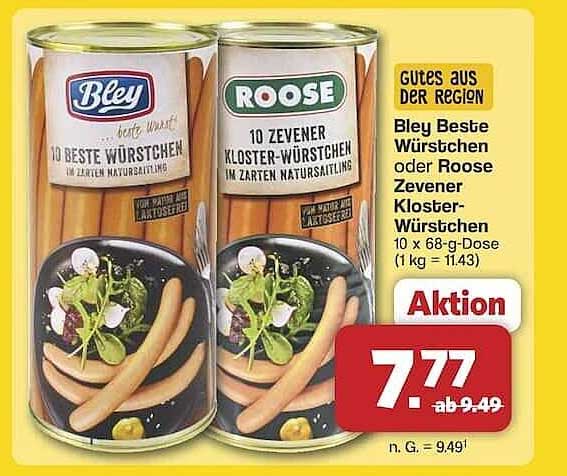 Bley Beste Würstchen oder Roose Zevener Kloster-Würstchen 10 x 68-g-Dose