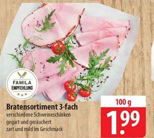 Bratensortiment 3-fach - verschiedene Schweineschinken gegart und geräuchert, zart und mild im Geschmack