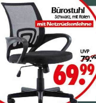 Bürostuhl Schwarz mit Rollen und Netzrückenlehne