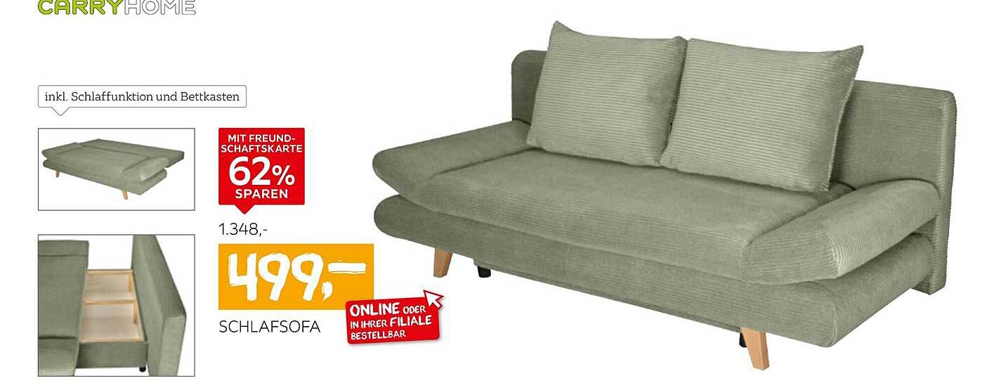 Carryhome Schlafsofa mit Schlaffunktion und Bettkasten
