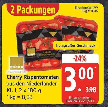 Cherry Rispetomaten aus den Niederlanden, 2 Packungen