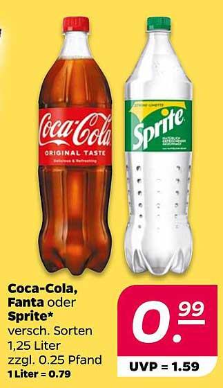 Coca-Cola, Fanta oder Sprite 1,25 Liter - nur 0,99 €